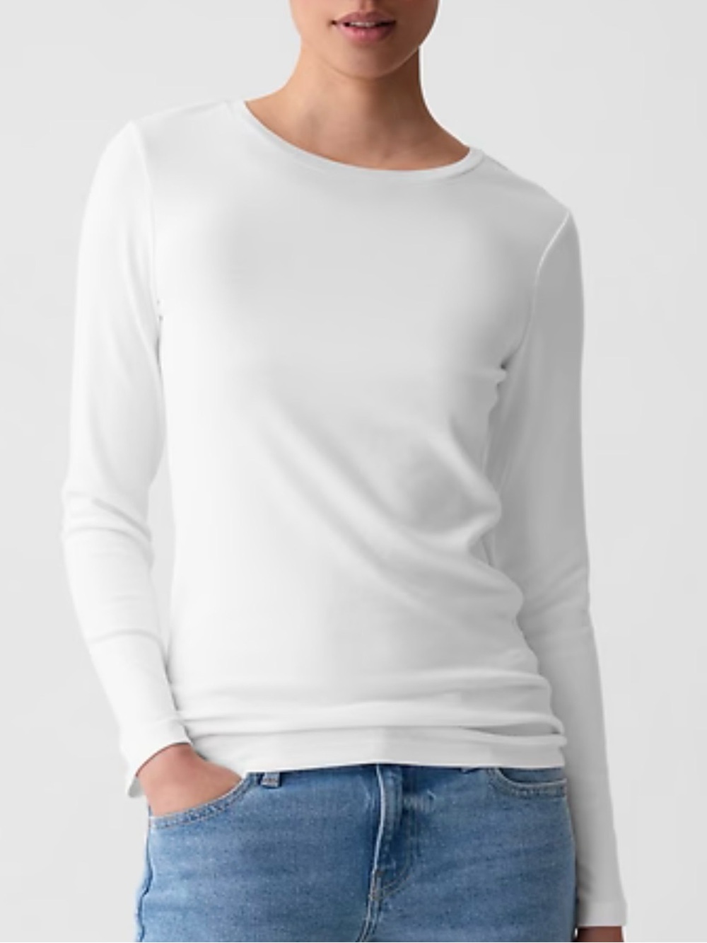 Modern Everyday Long Sleeve White Crewneck Top - Picture 2 of 7